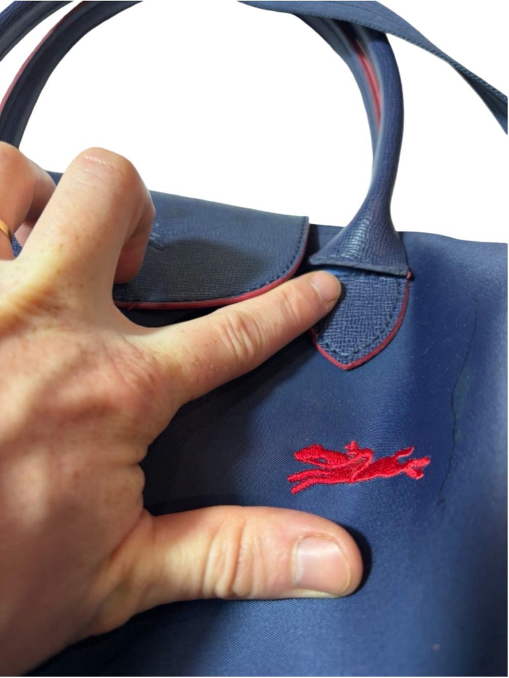 Longchamp Le Pliage Navy Red Nylon Travel Weekender Bag Made in France - Picture 7 of 11